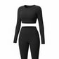 Katie Beth Activewear Mercifully Made black long-sleeve crop top and high-waist leggings set