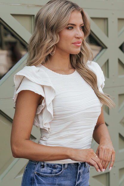 Wavy Textured Ruffle Sleeve