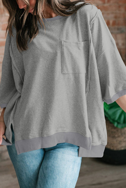 Chest Pocket Split Loose Tee
