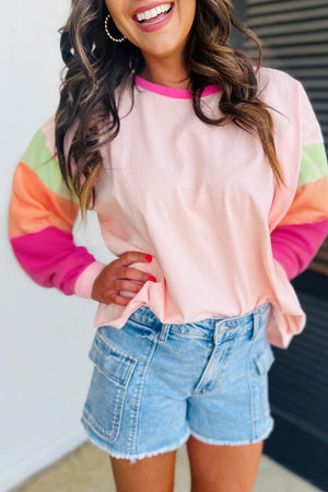 Pink Colorblock Long Sleeve Top