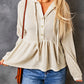 Apricot Waffle Knit Ruffled Hooded Top
