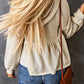 Apricot Waffle Knit Ruffled Hooded Top