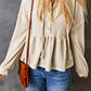 Apricot Waffle Knit Ruffled Hooded Top