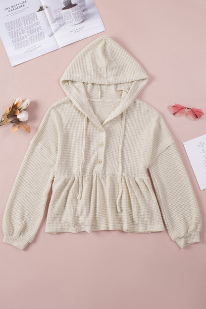 Apricot Waffle Knit Ruffled Hooded Top