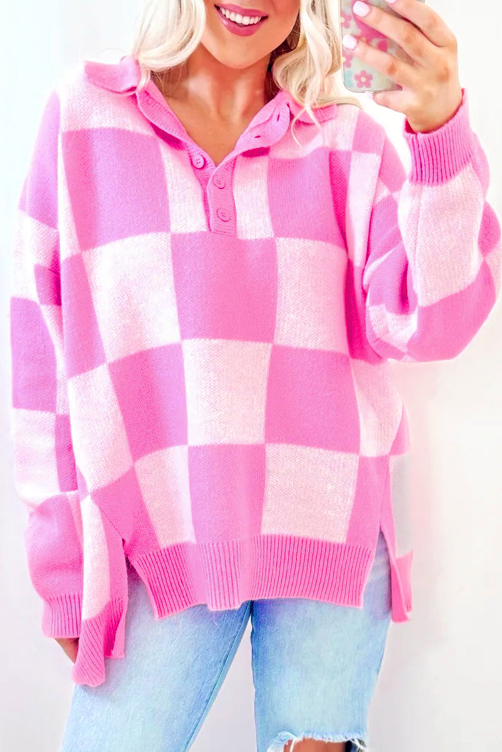 Checkerboard Knit Sweater