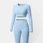 Katie Beth Activewear Mercifully Made Crop long sleeve top and leggings set in sky blue