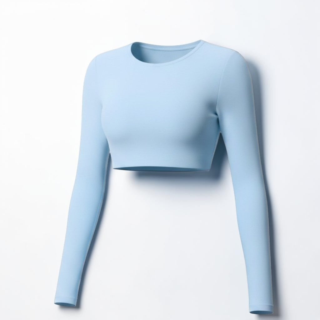 Mercifully Made Crop long sleeve fitted cropped top in Sky Blue by Katie Beth Activewear