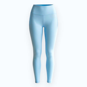 Mercifully Made high-waist sky blue leggings by Katie Beth Activewear, full length view