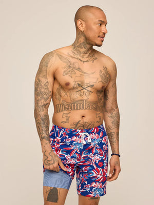 5.5" The Star Spangled Blooms Lined Swim Trunk