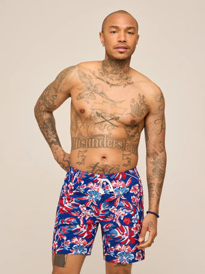 5.5" The Star Spangled Blooms Lined Swim Trunk