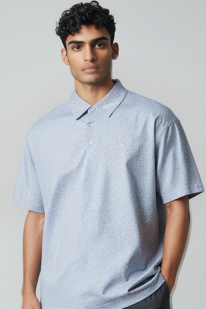 Cotton Brothers Print Blue Polo
