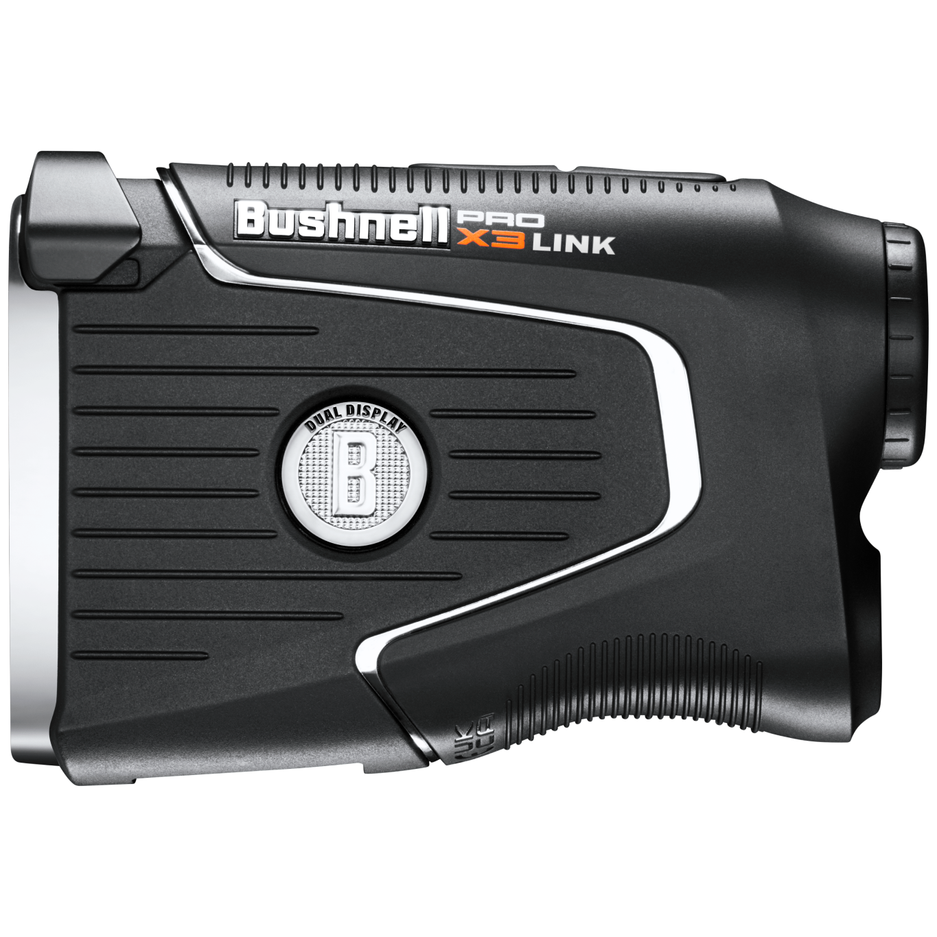 Bushnell Pro X3 Link laser rangefinder in black with silver accents and dual display button