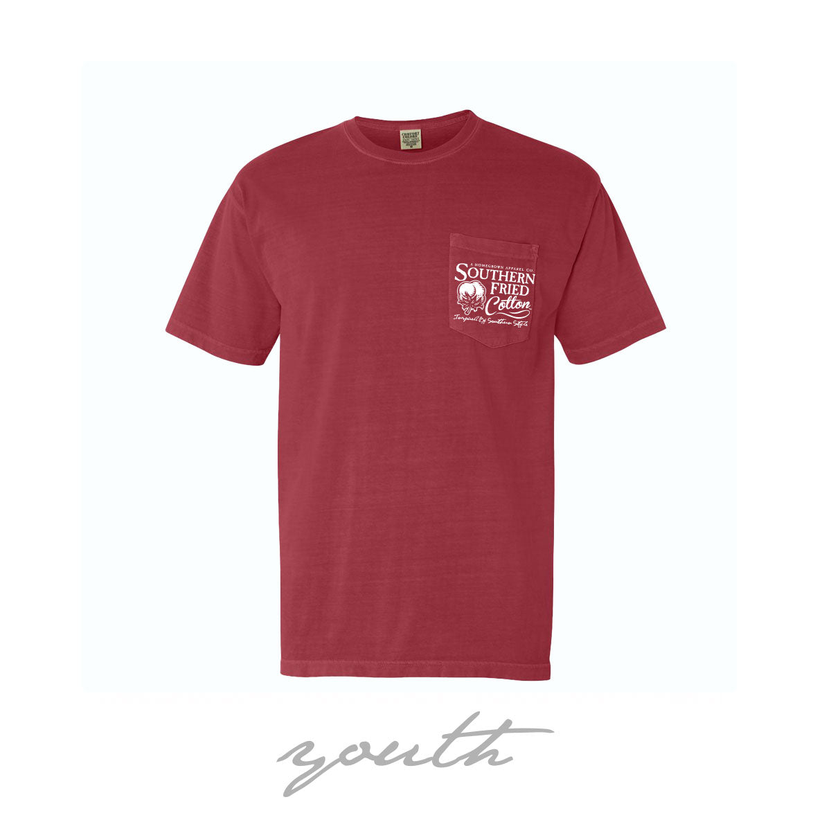 Southern Fried Cotton Stay Wild Youth Tee in crimson red with chest pocket logo