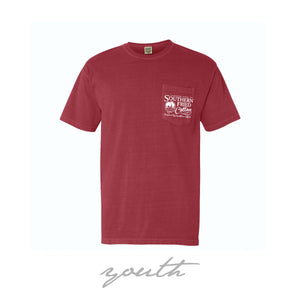 Southern Fried Cotton Stay Wild Youth Tee in crimson red with chest pocket logo