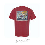 Southern Fried Cotton Stay Wild youth tee in crimson with floral stamp graphic on back
