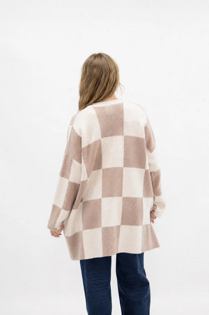 Checkered Cardigan - Tan & Cream