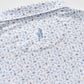 Johnnie-O Cabana Bar polo shirt in Carbon Fiber colorway with tropical fruit pattern