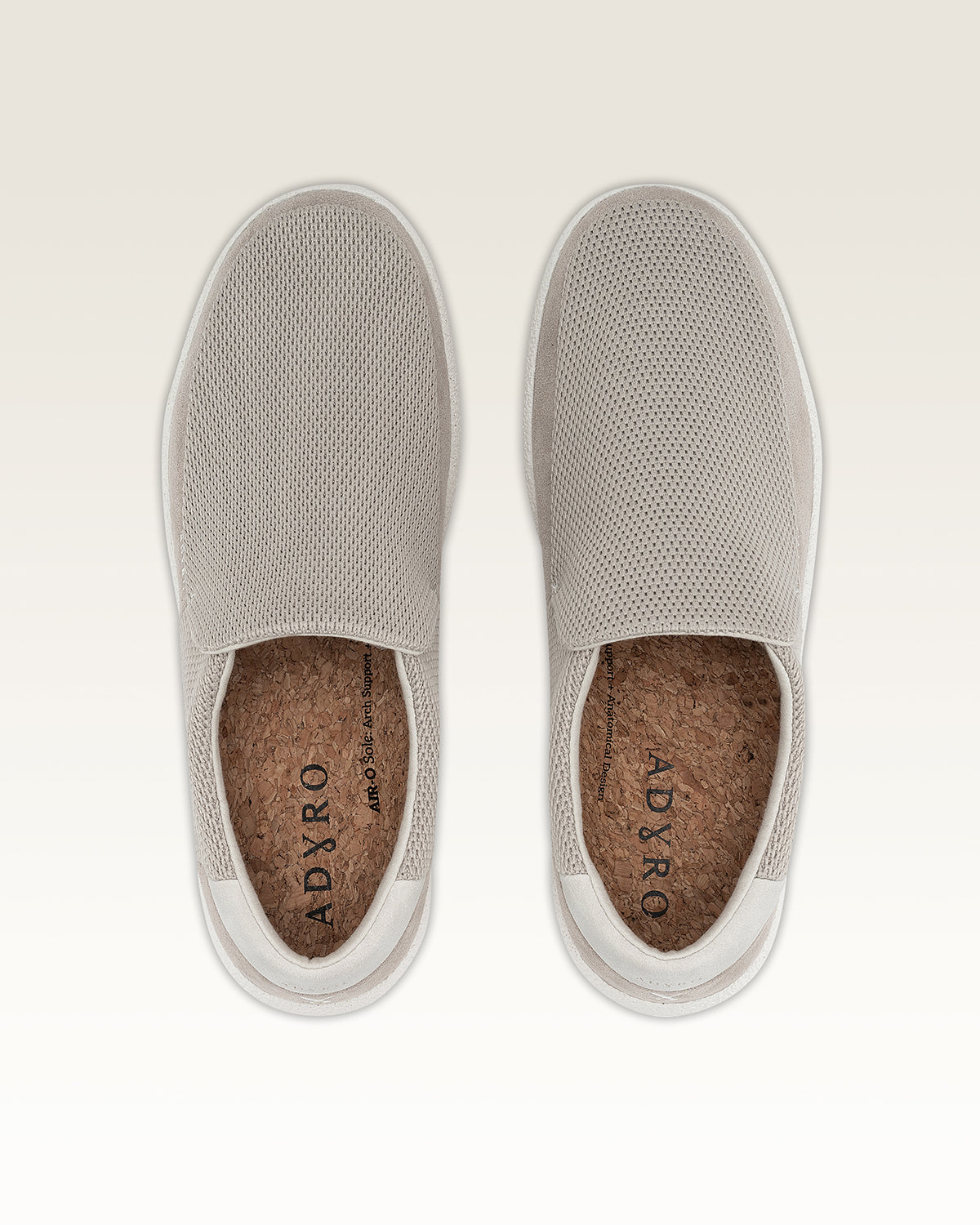 Adyro Sivo slip-on shoes in desert beige with breathable mesh upper and cork insoles