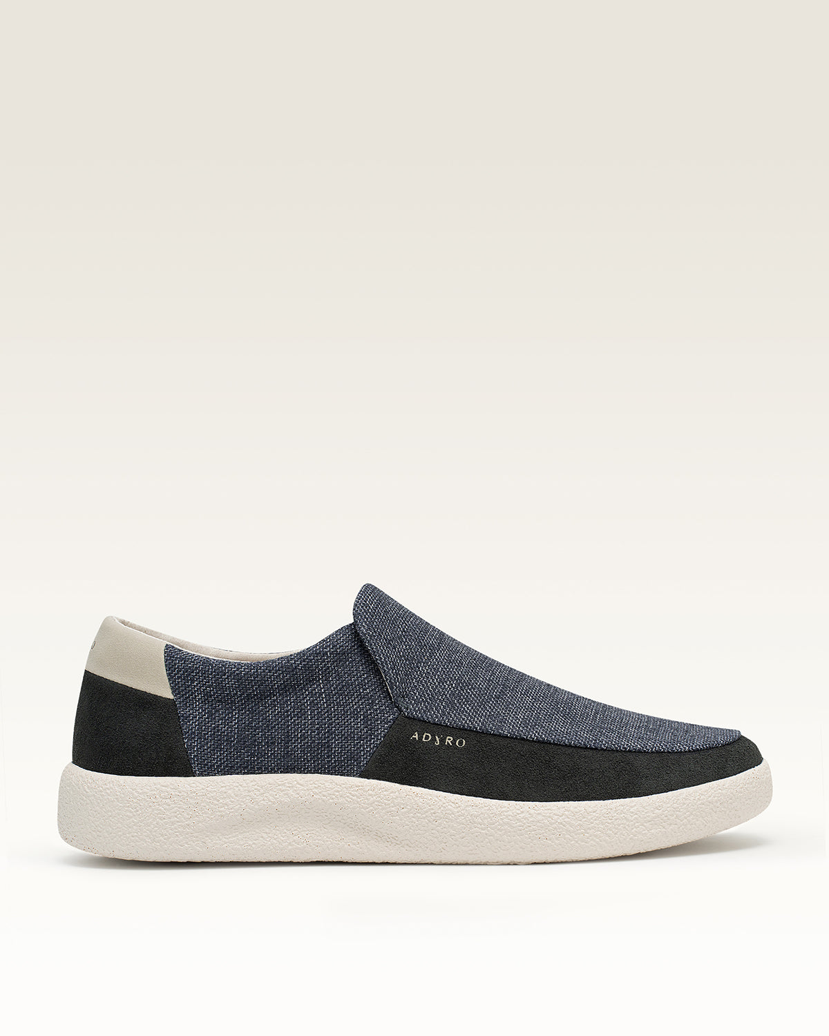 Adyro Sivo slip-on shoe in marina blue denim with dark heel panel and white sole