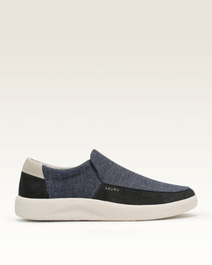 Adyro Sivo slip-on shoe in marina blue denim with dark heel panel and white sole