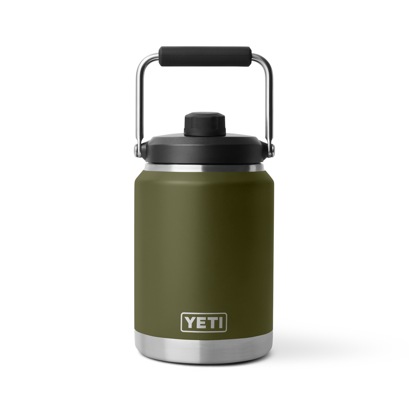 YETI Rambler Half Gallon Jug 2.0 in olive green with black lid and silver carry handle