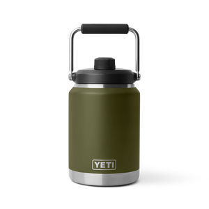 YETI Rambler Half Gallon Jug 2.0 in olive green with black lid and silver carry handle