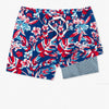 5.5" The Star Spangled Blooms Lined Swim Trunk - Bright Blue