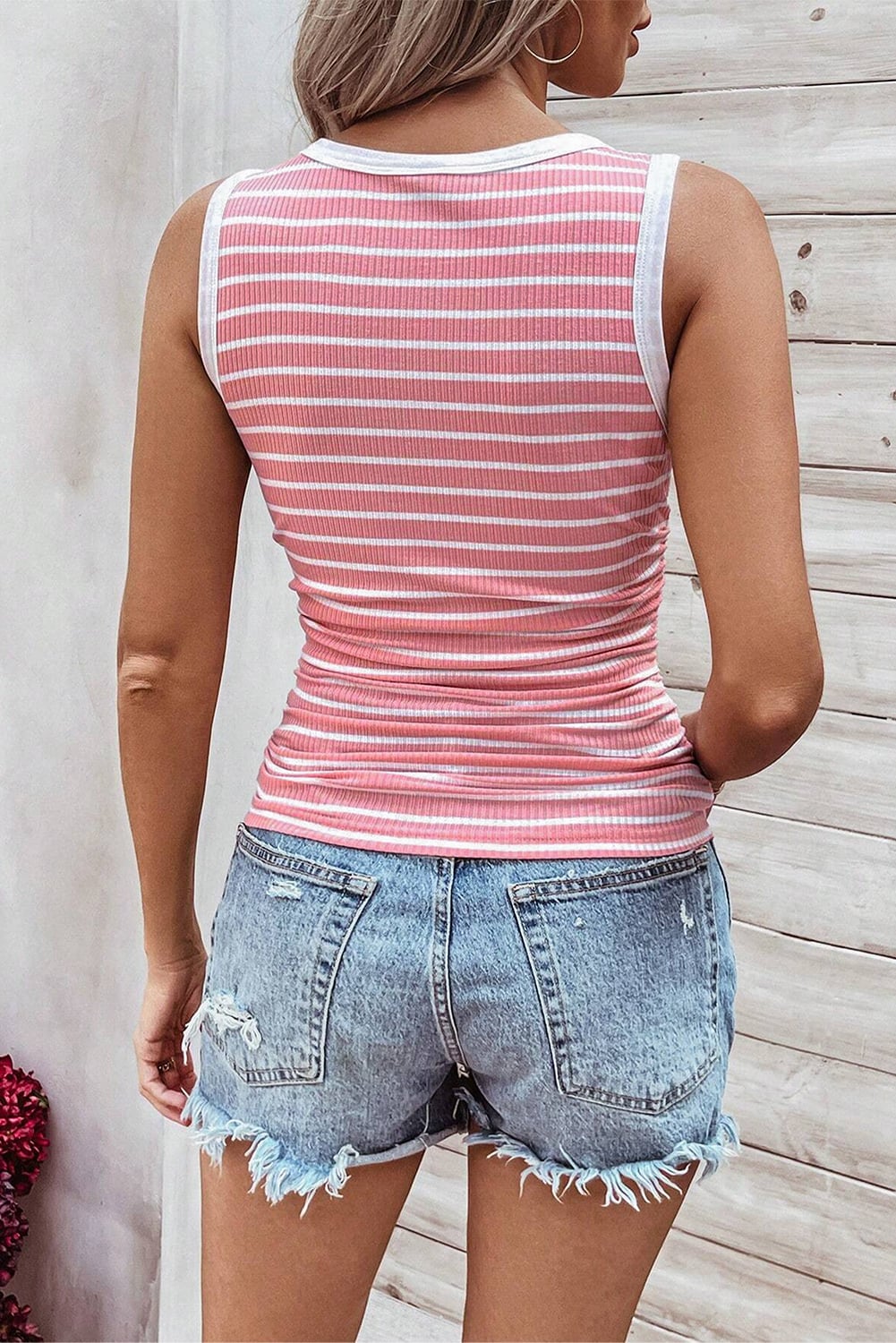 Stripe Sleeveless Slim Top - PINK