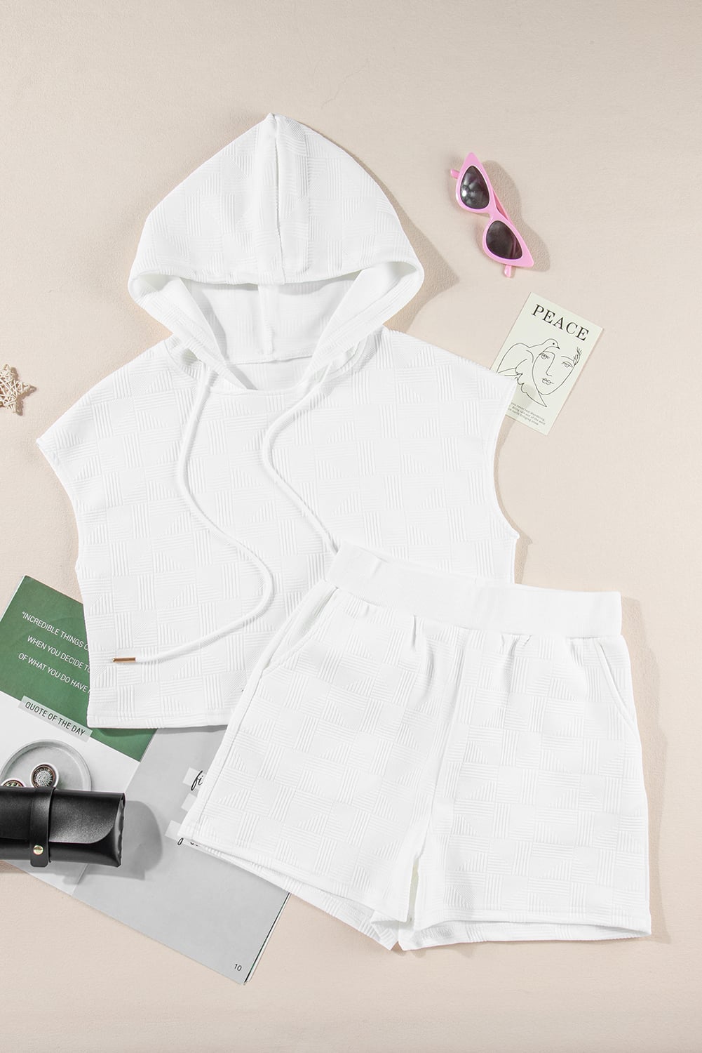 Textured - Cropped Hoodie - WHITE