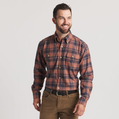 Randolph Plaid Flannel-Stone Brown/Navy