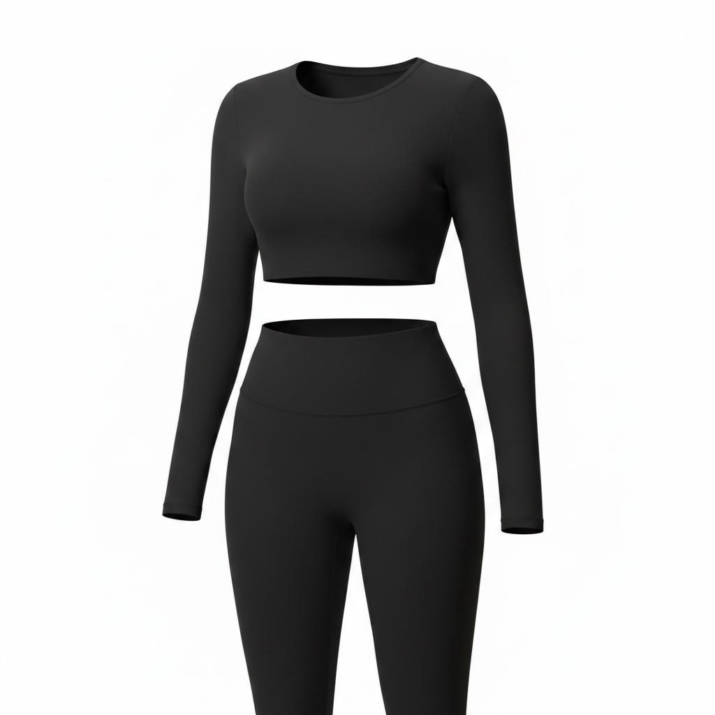 Katie Beth Activewear Mercifully Made Crop long sleeve black crop top and high-waist leggings set