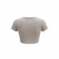 Mercifully Made Crop top in Pebble Gray, back view, short sleeve cropped tee
