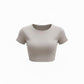 Katie Beth Activewear Mercifully Made Crop top in Pebble Gray short sleeve fitted style