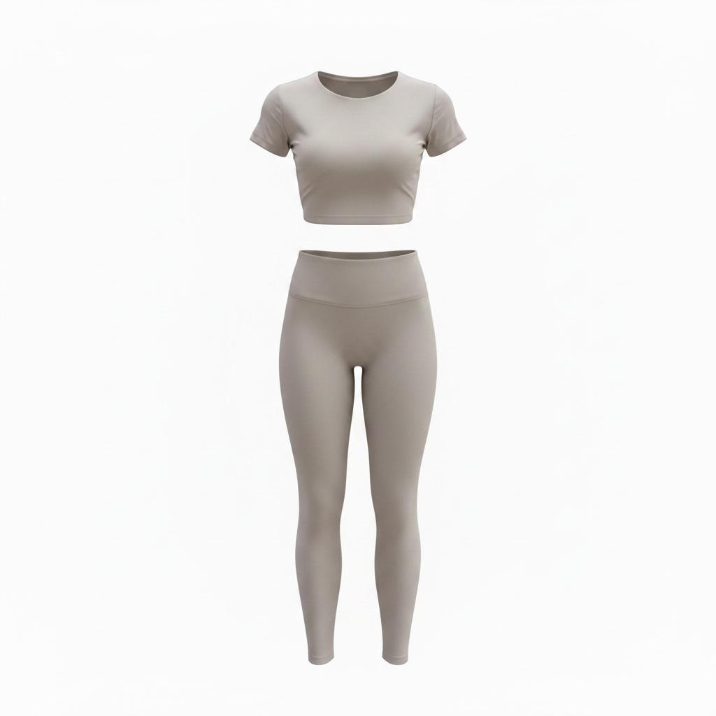 Mercifully Made Crop top and high-waist leggings set in pebble gray activewear