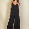 Spaghetti Strap Solid Wide Jumpsuit - Black