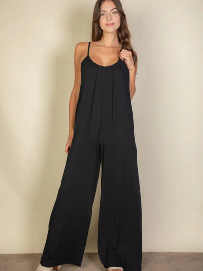 Spaghetti Strap Solid Wide Jumpsuit