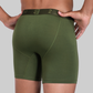 Army green 6-inch boxer briefs with 2UNDR branding on waistband, rear view