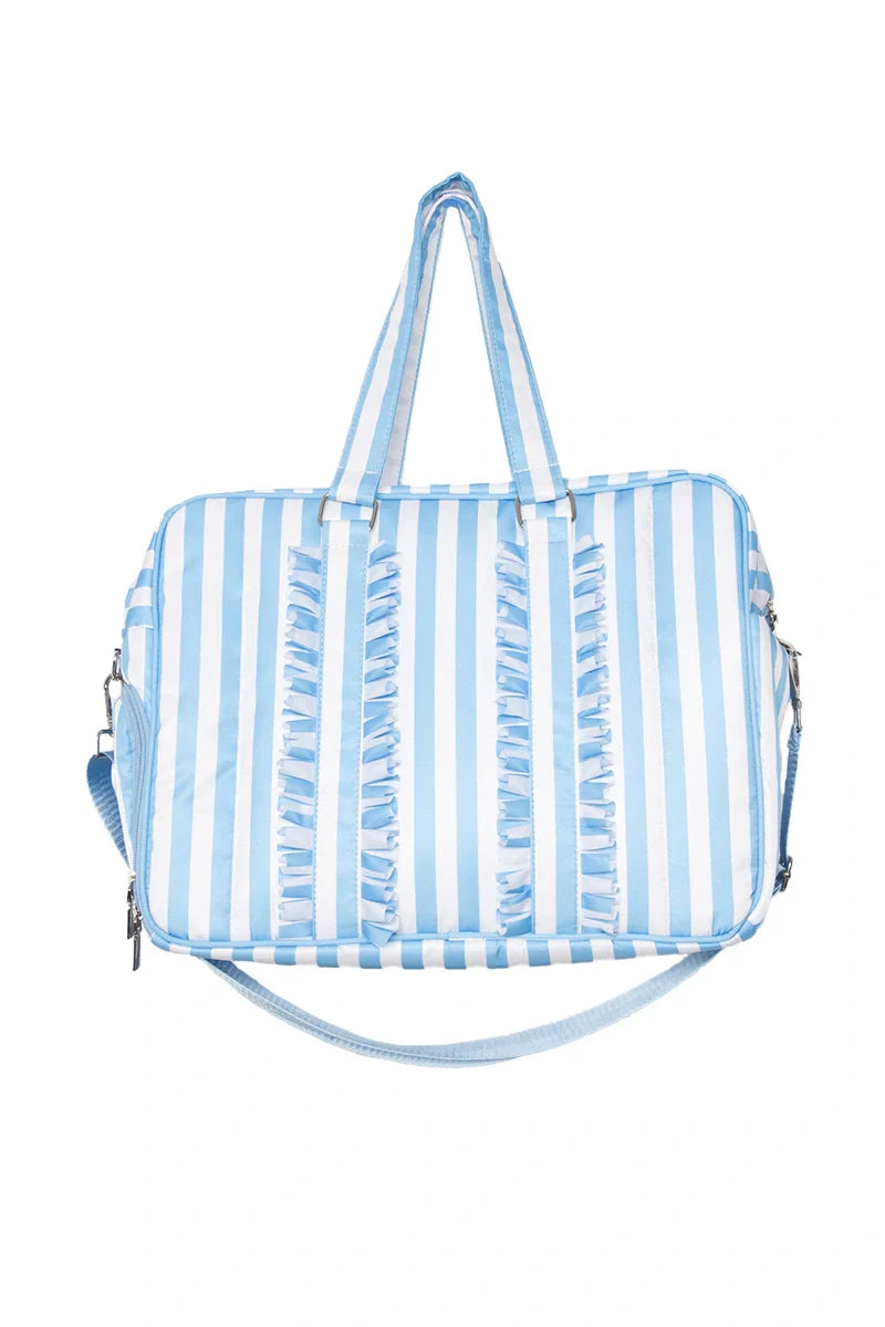 Blue Stripe Ruffle Weekender