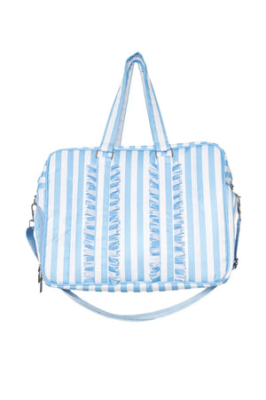 Blue Stripe Ruffle Weekender