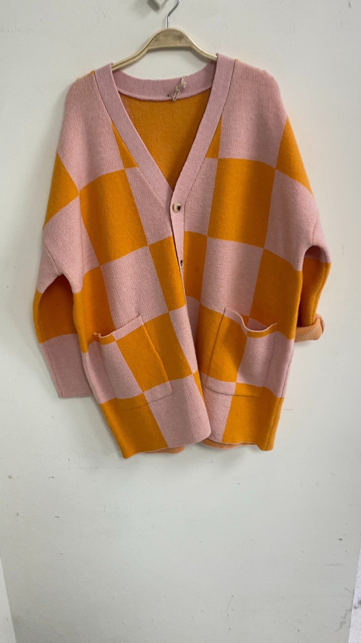 Checkered Cardigan - Pink & Orange