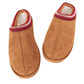 Katydid chestnut brown suede mule slippers with red and cream embroidered collar trim