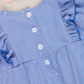 Blue Stripe Cotton Embroidered Football Ruffle Bubble
