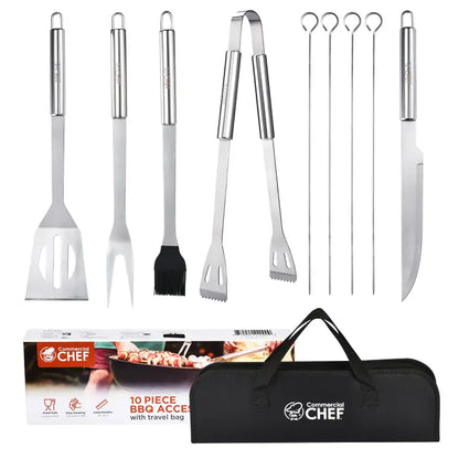 10-Piece Stainless Steel Barbeque Grill Accessories