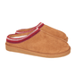 Katydid Chestnut Cozy Slippers with red embroidered trim and rubber sole, pair shown