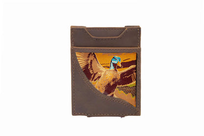 Woven Patch Magnetic Front Pocket Leather Wallet