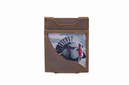 Woven Patch Magnetic Front Pocket Leather Wallet