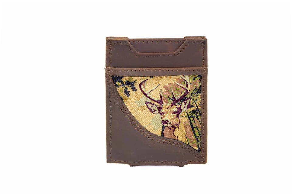 Woven Patch Magnetic Front Pocket Leather Wallet