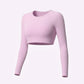 Mercifully Made long sleeve crop top in light rose pink by Katie Beth Activewear