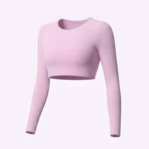 Mercifully Made long sleeve crop top in light rose pink by Katie Beth Activewear