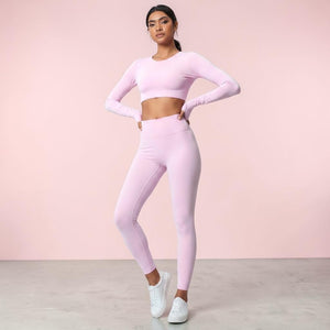 Mercifully Made Crop long sleeve light rose pink athletic crop top and leggings set
